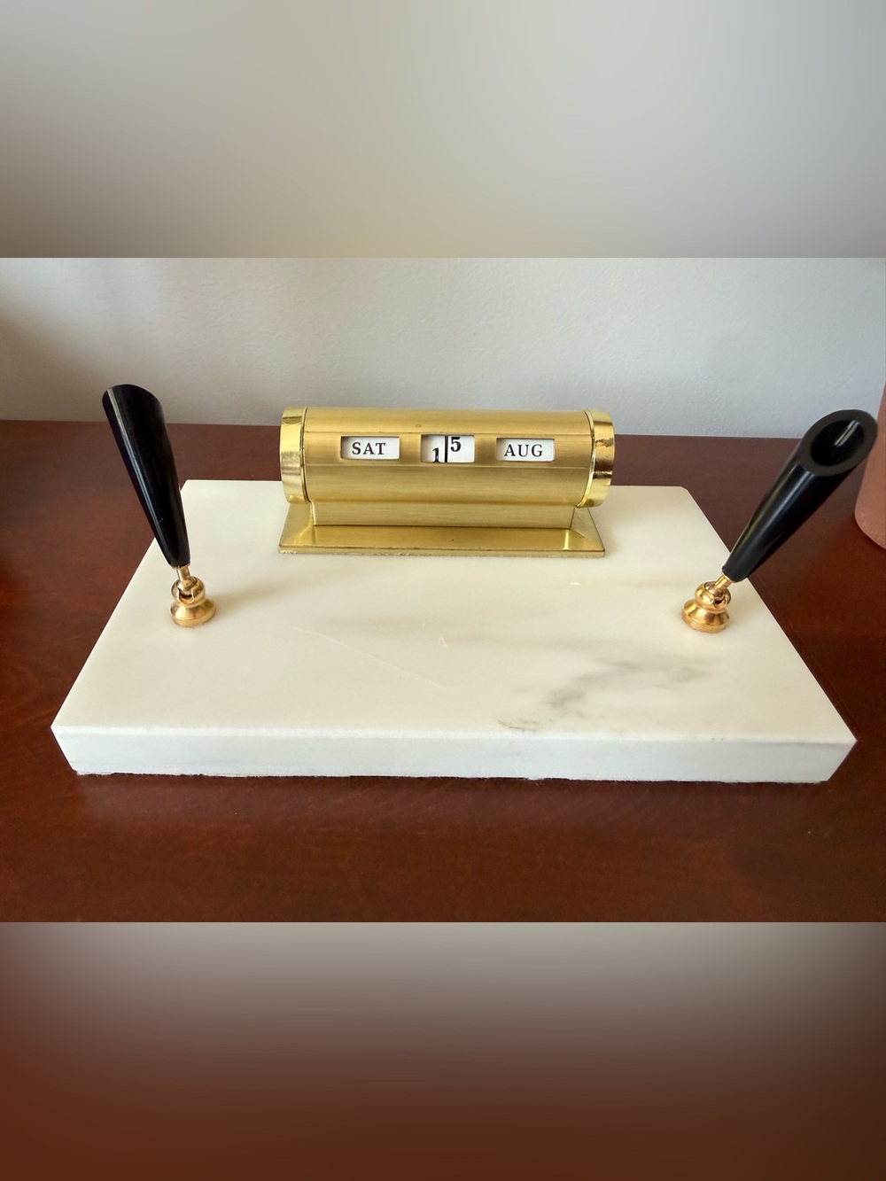 Vintage Brass Desktop Perpetual Calendar - marble base